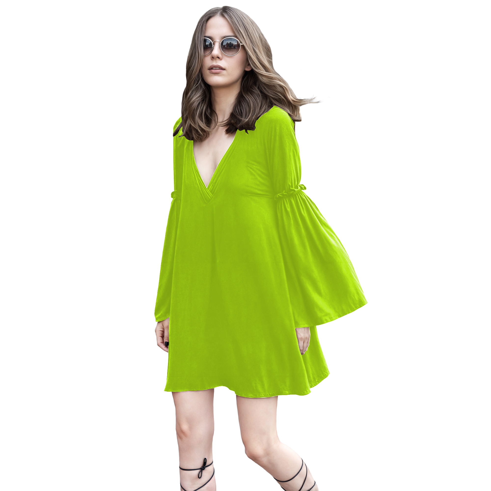 Vestido línea casual elegante noche corto, dama mujer xally 2303 escote V manga larga amplia Florencia.