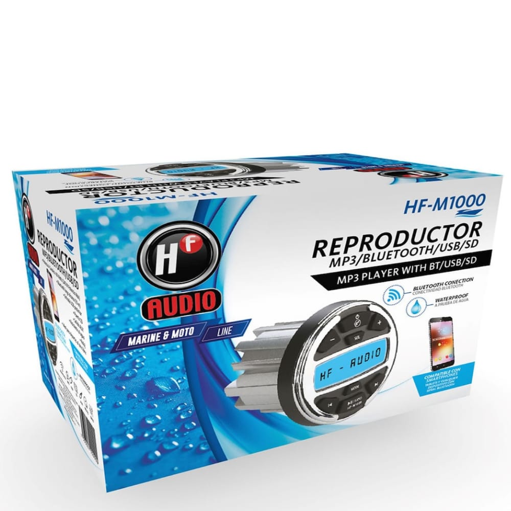 Reproductor, mp3, USB, sd, bluettoth, protección al agua HF AUDIO HF-M1000