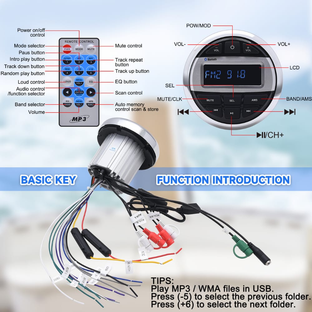 Reproductor, mp3, USB, sd, bluettoth, protección al agua HF AUDIO HF-M1000