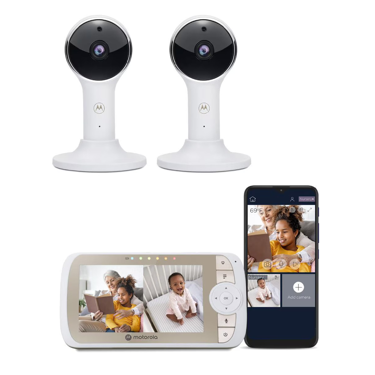 Monitor video Bebe MOTOROLA 2 cámaras WiFi con pantalla 5" 2 vias.