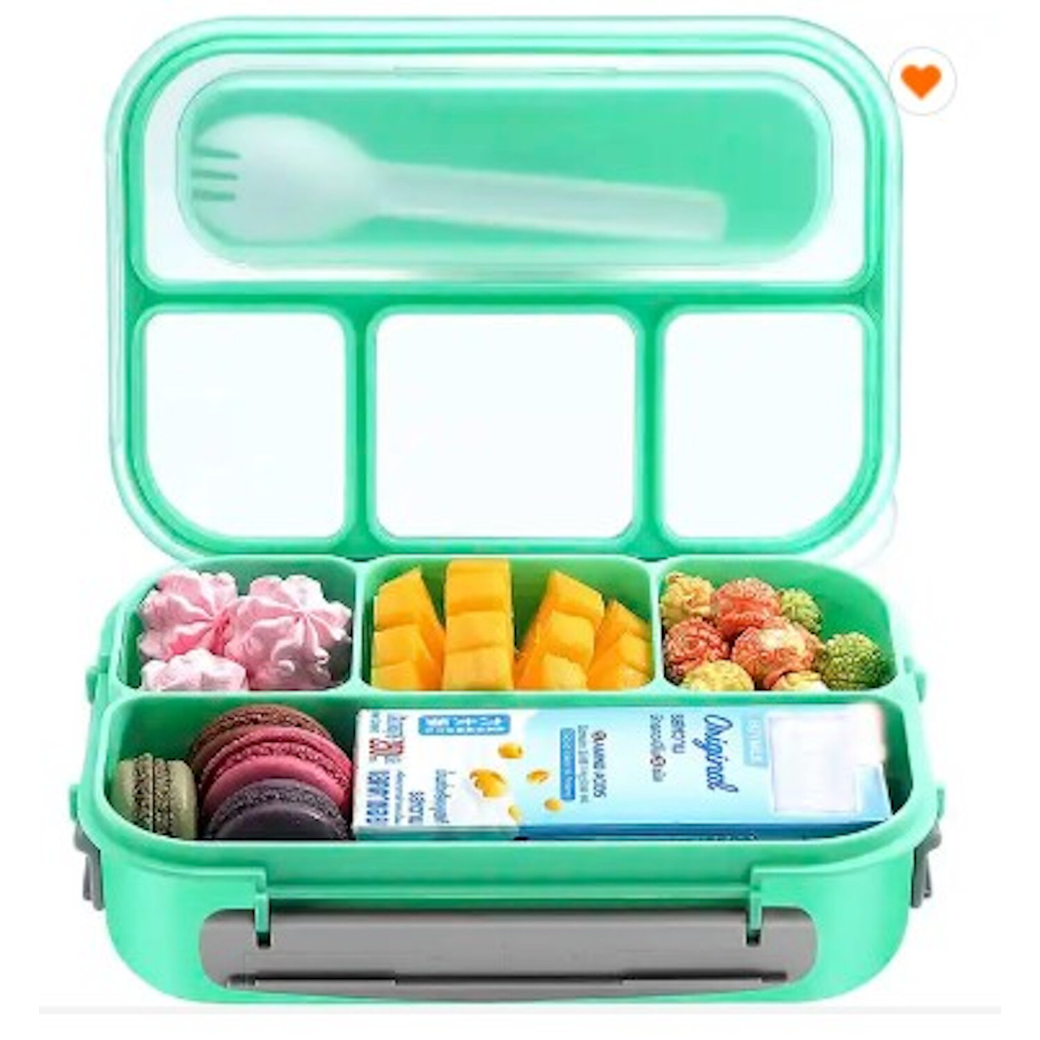 Contenedor Almacenamiento Topper Lonchera Lunch Box Hermético con 4 Divisiones – Verde.