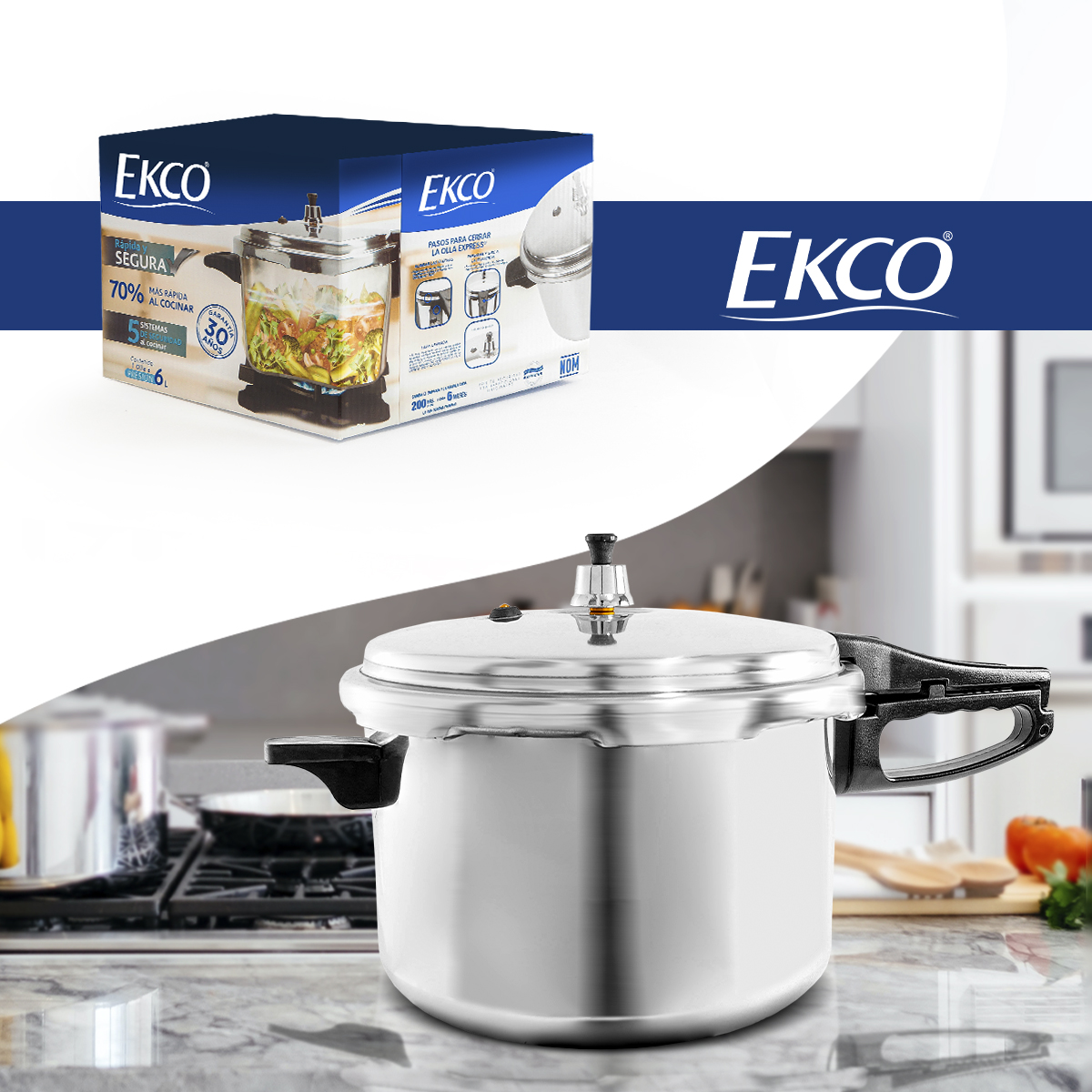 Olla Express 6 Litros Aluminio Resistente Y Pulido Ekco