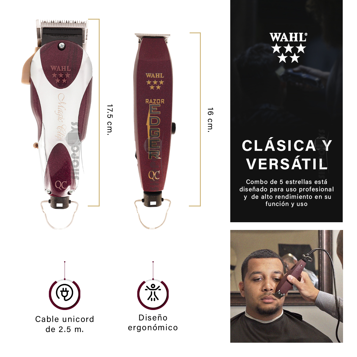 Cortadora Y Terminadora De Cabello Wahl Unicord Combo Profesional Alambricas 
