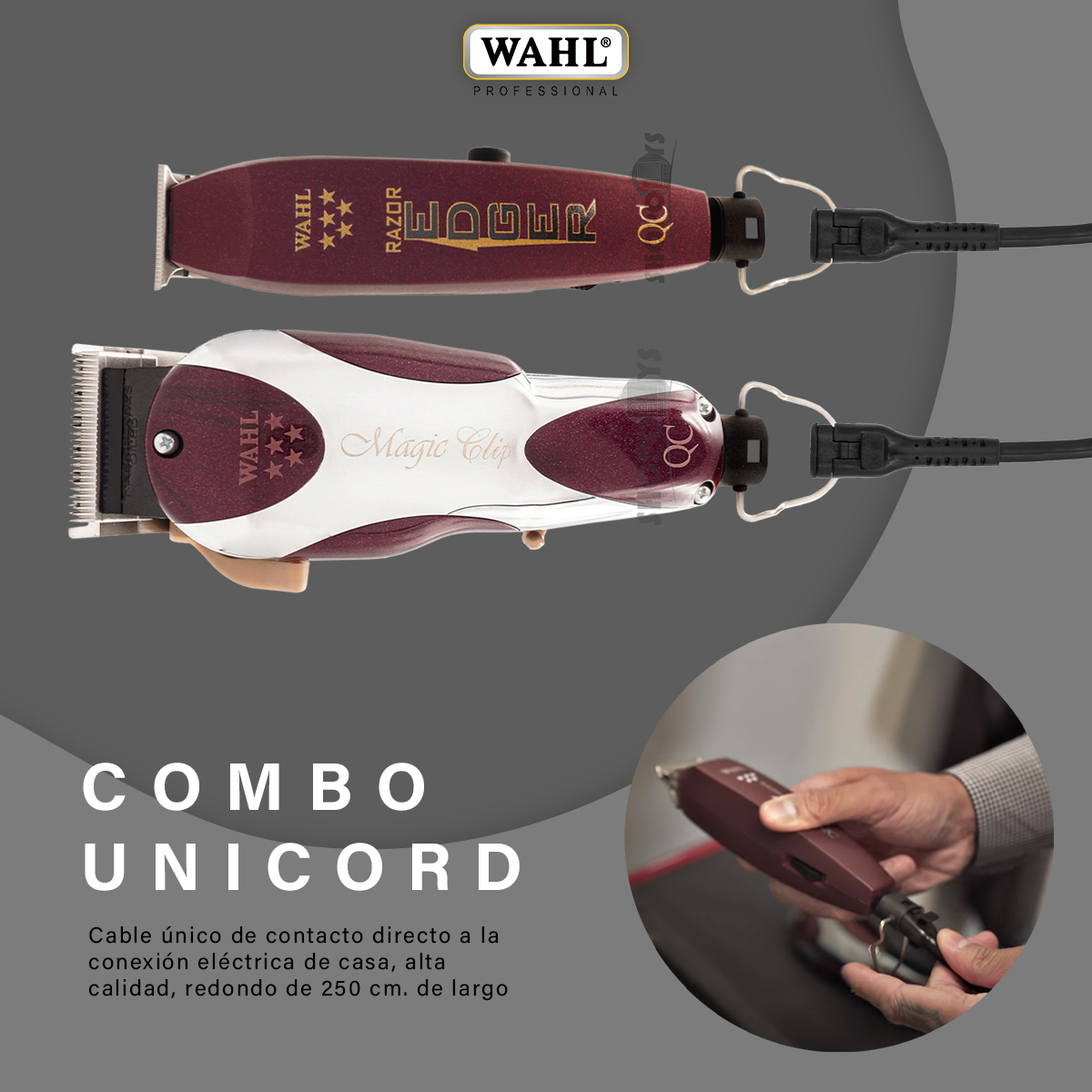 Cortadora Y Terminadora De Cabello Wahl Unicord Combo Profesional Alambricas 