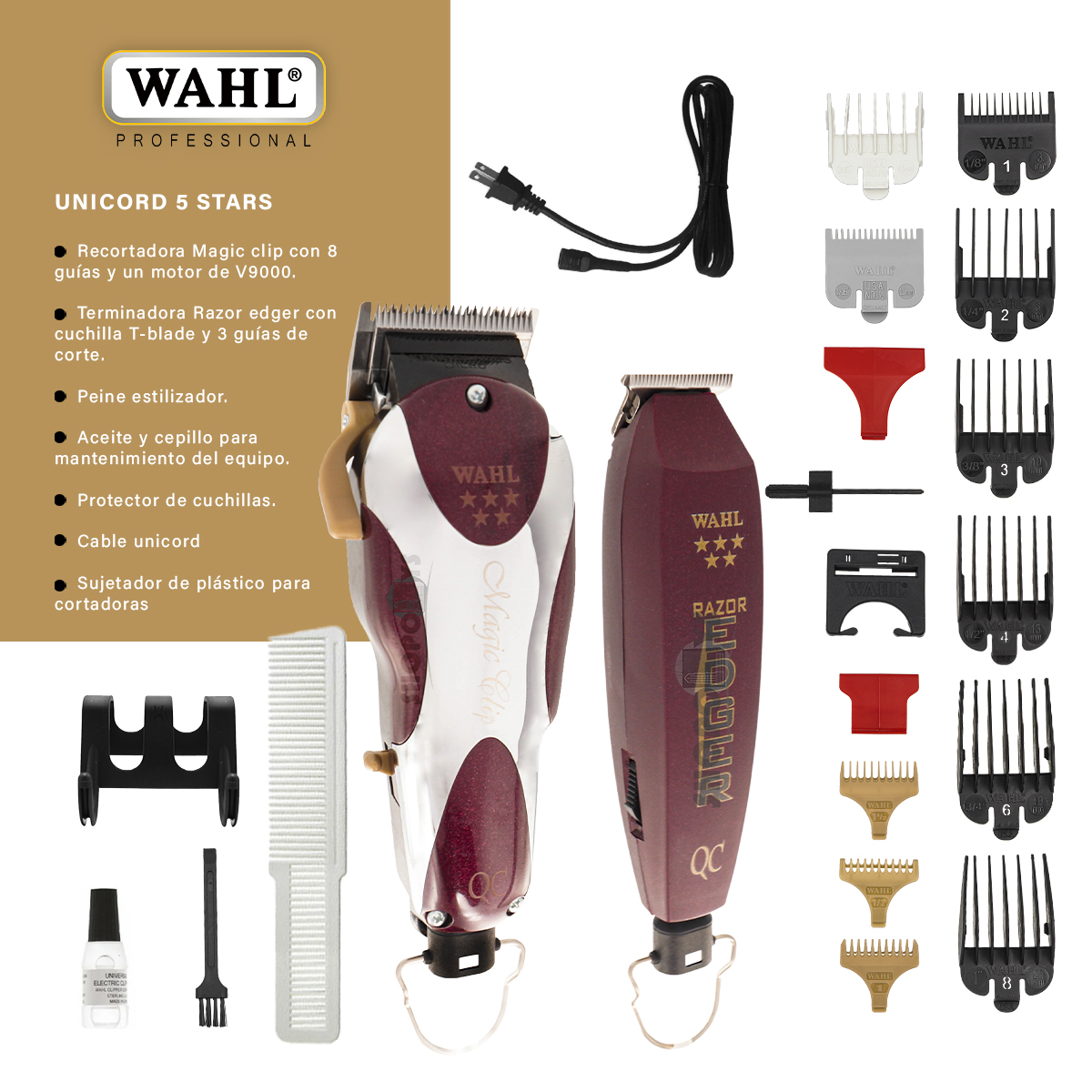 Cortadora Y Terminadora De Cabello Wahl Unicord Combo Profesional Alambricas 