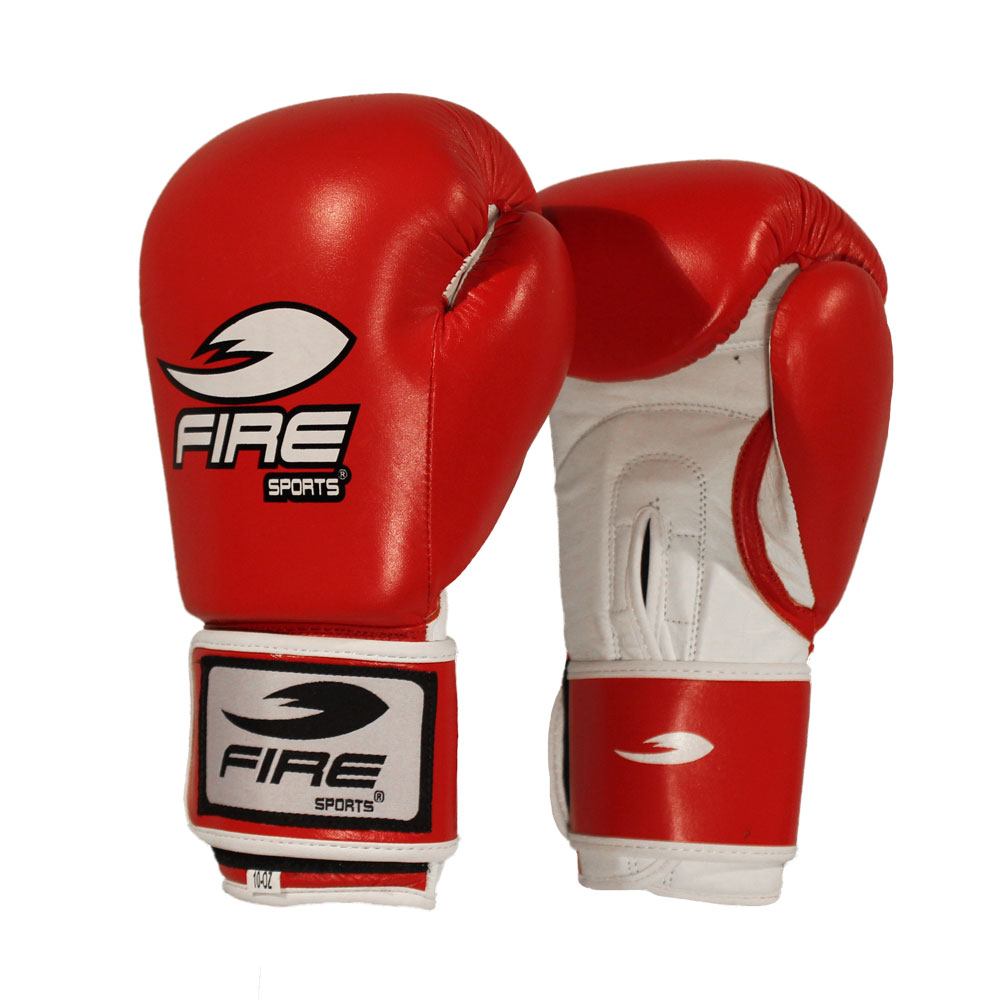 PAR DE GUANTES DE BOX FIRE SPORTS DE PIEL OFICIAL PARA COMPETENCIAS OLÍMPICAS ROJOS.