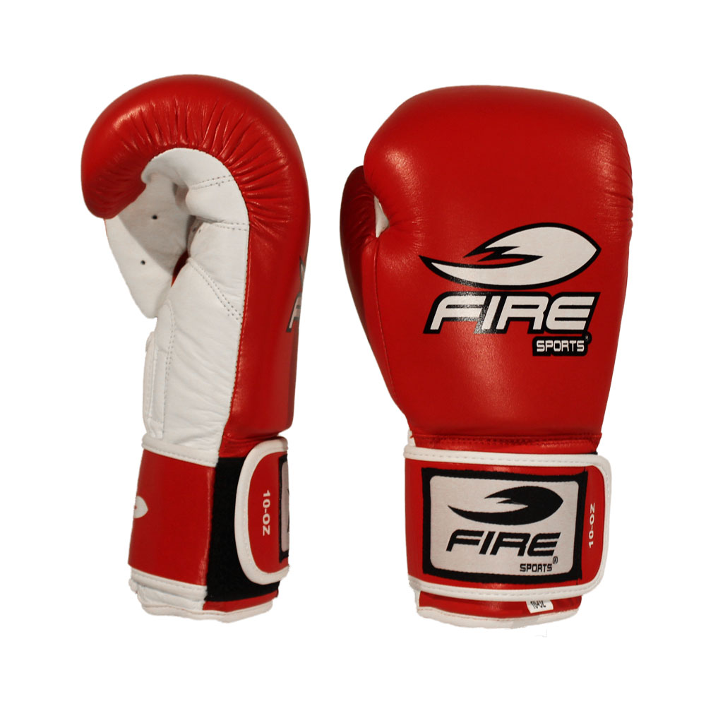 PAR DE GUANTES DE BOX FIRE SPORTS DE PIEL OFICIAL PARA COMPETENCIAS OLÍMPICAS ROJOS.