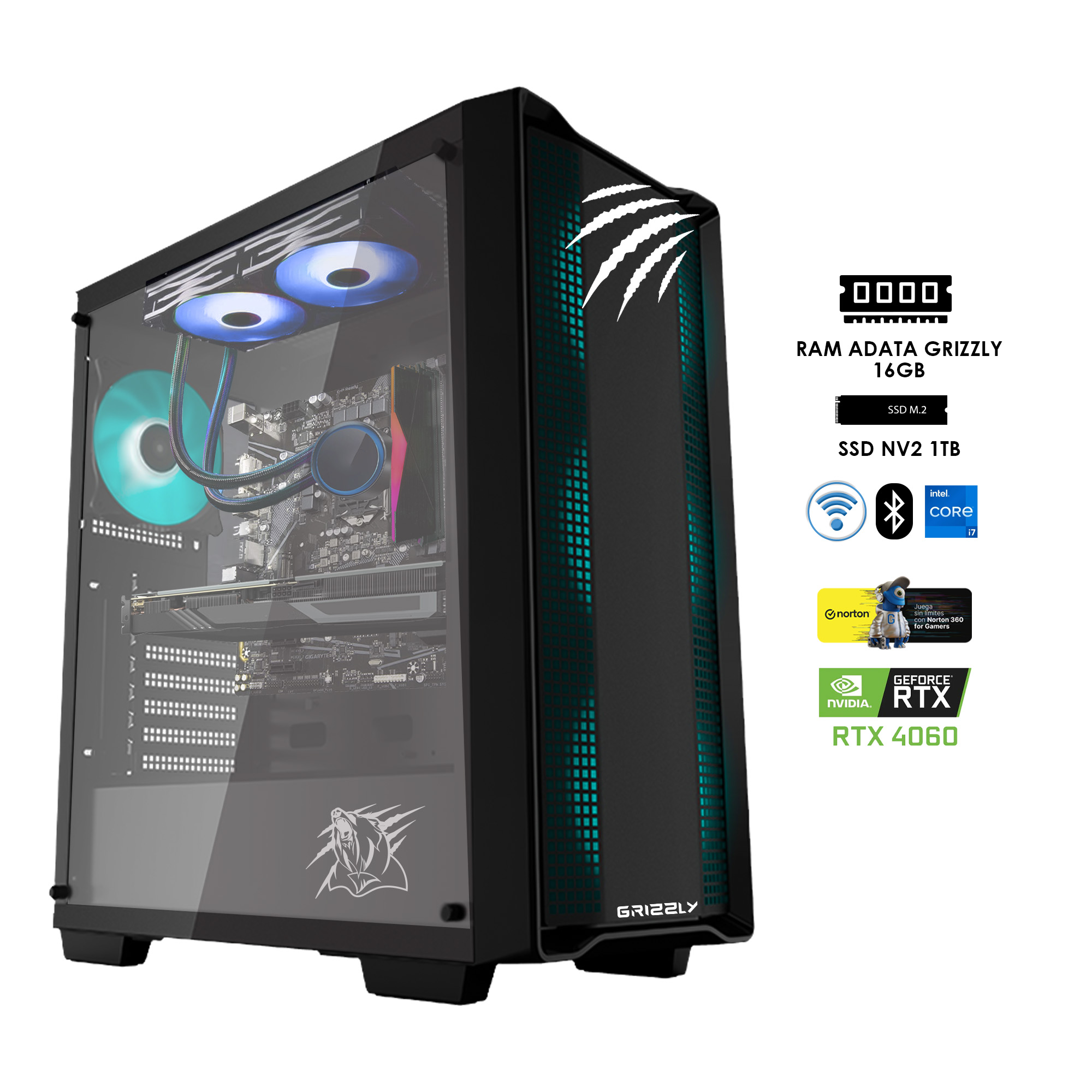 Pc Gamer Grizzly Intel Core 17 12700F 5 Ghz // Nvidia Rtx 4060 // Ram 16GB //  M.2 Nv2  1Tb //  Wifi //  BT.