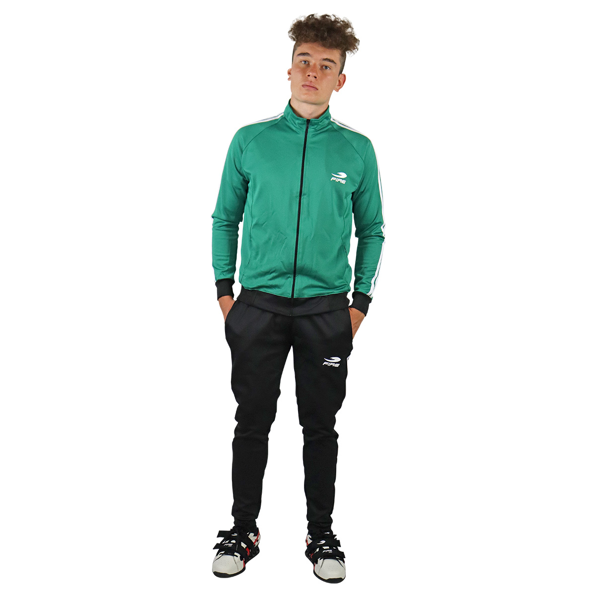 Pants deportivo Fire Sports Varonil M3 2 franjas Color Verde-Negro.