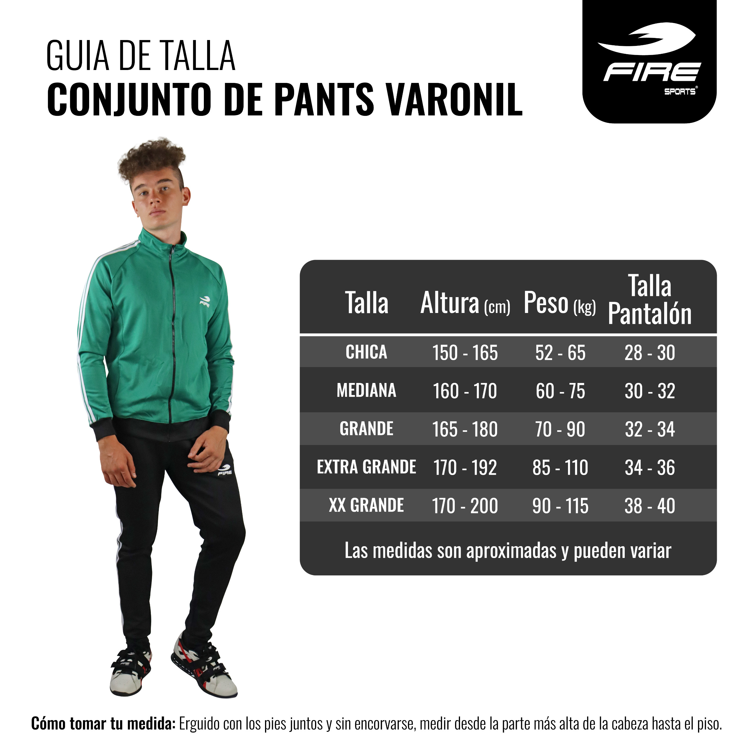 Pants deportivo Fire Sports Varonil M3 2 franjas Color Verde-Negro.