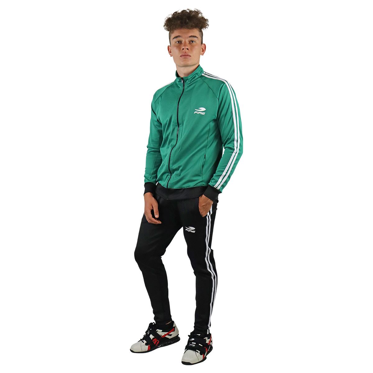 Pants deportivo Fire Sports Varonil M3 2 franjas Color Verde-Negro.