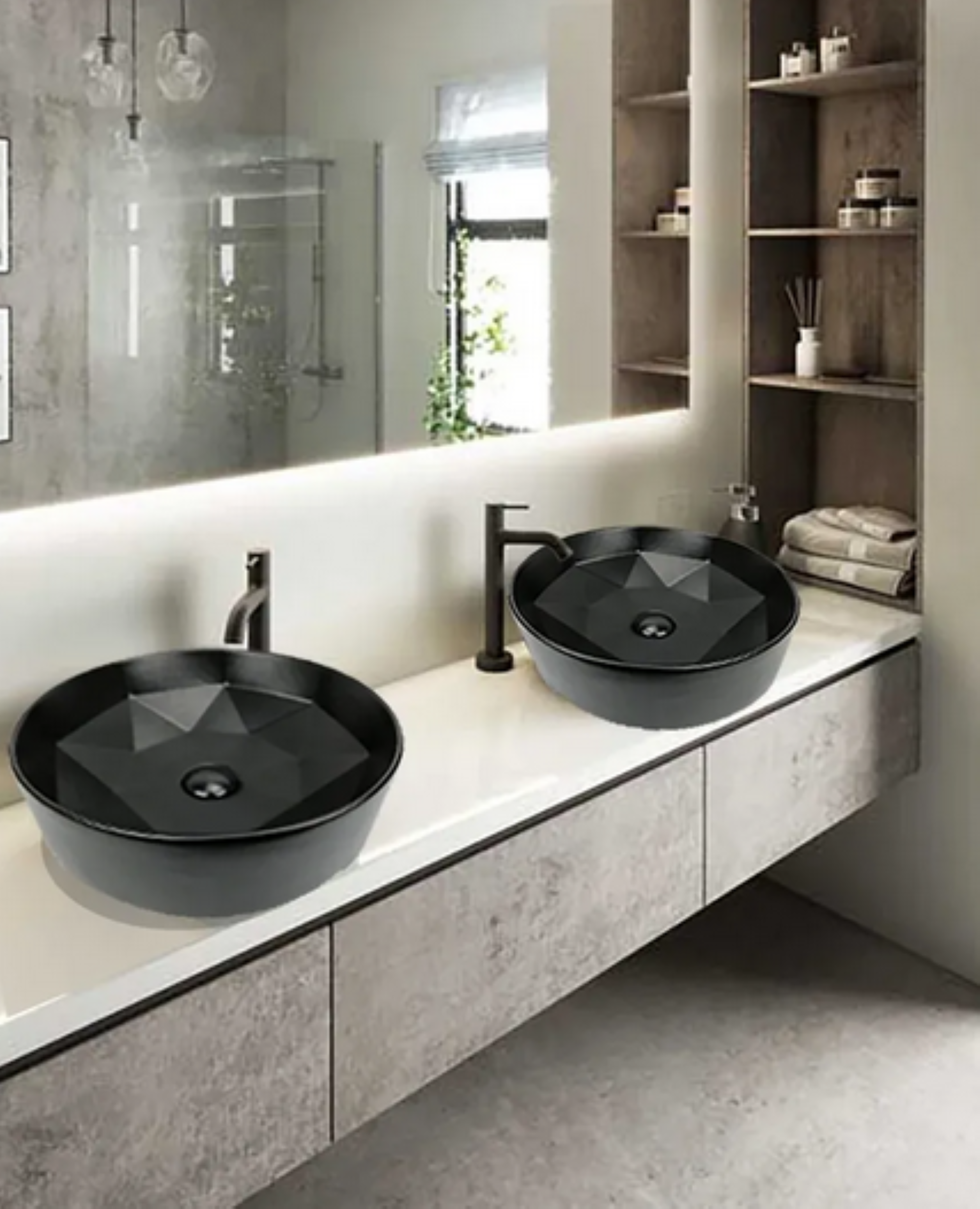 Lavabo Cerámico para Baño GHI, forma circular en color negro mate. De sobreponer, con diseño europeo ideal para todo tipo de baños. Dimensiones 40.5 x 40.5 x 14.5 cms. (base x altura x profundidad)