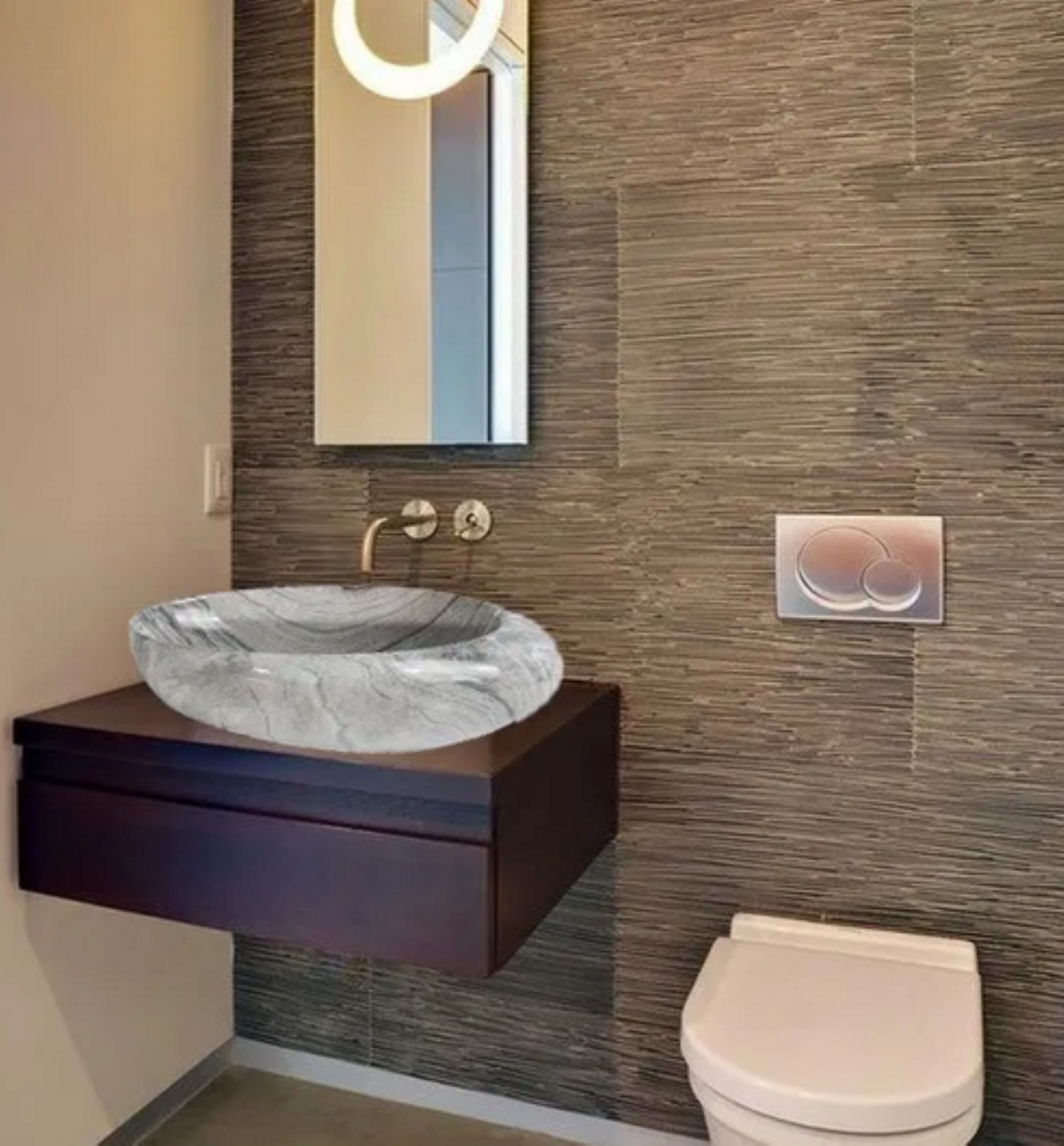 Lavabo Cerámico para Baño NA -GR, acabado marmoleado brillante en tono gris. De sobreponer, con diseño europeo ideal para todo tipo de baños. Dimensiones 50.0 x 33.0 x 12.0 cms. (base x altura x profundidad).