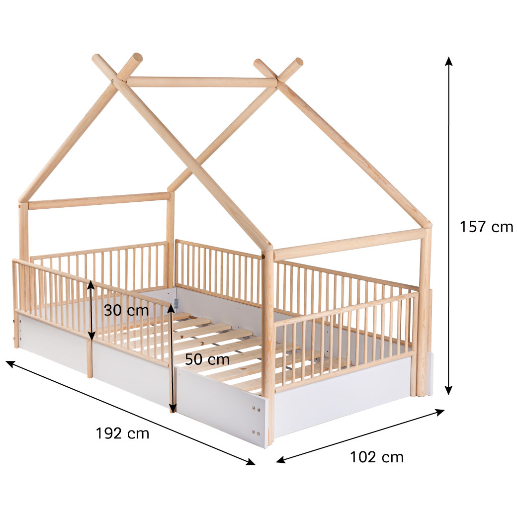 Cama Diseño Chalet Montessori Barandales Removibles - Madera
