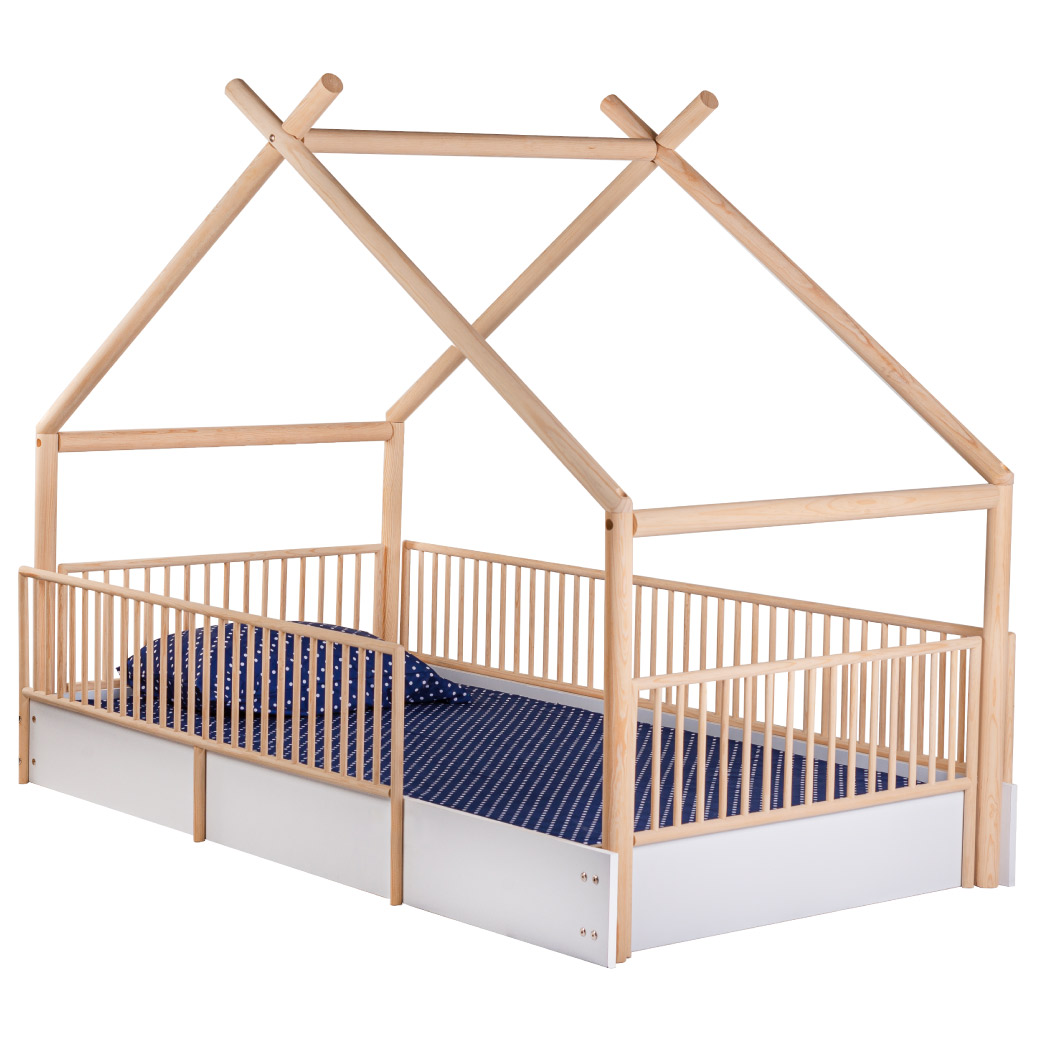 Cama Diseño Chalet Montessori Barandales Removibles - Madera