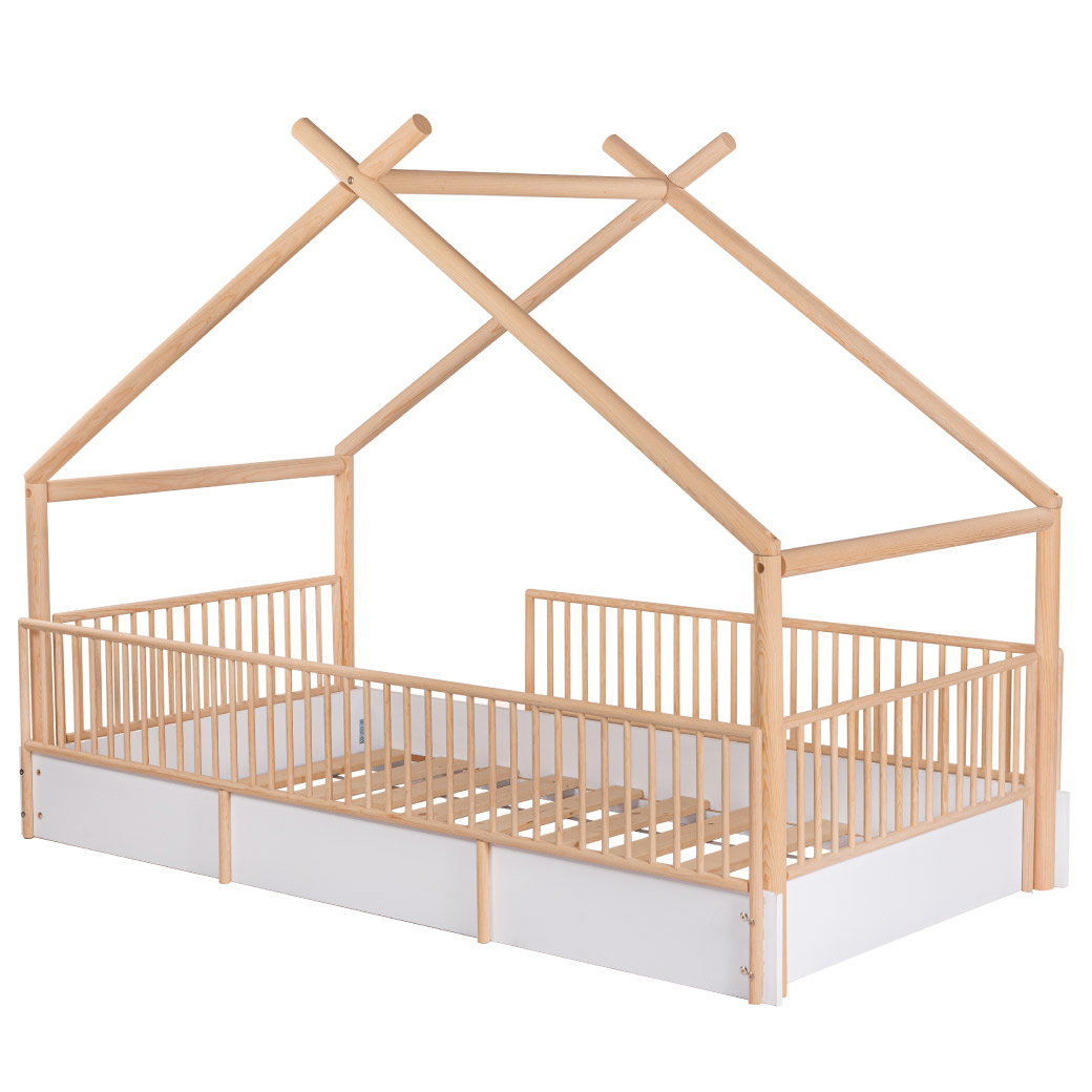 Cama Diseño Chalet Montessori Barandales Removibles - Madera