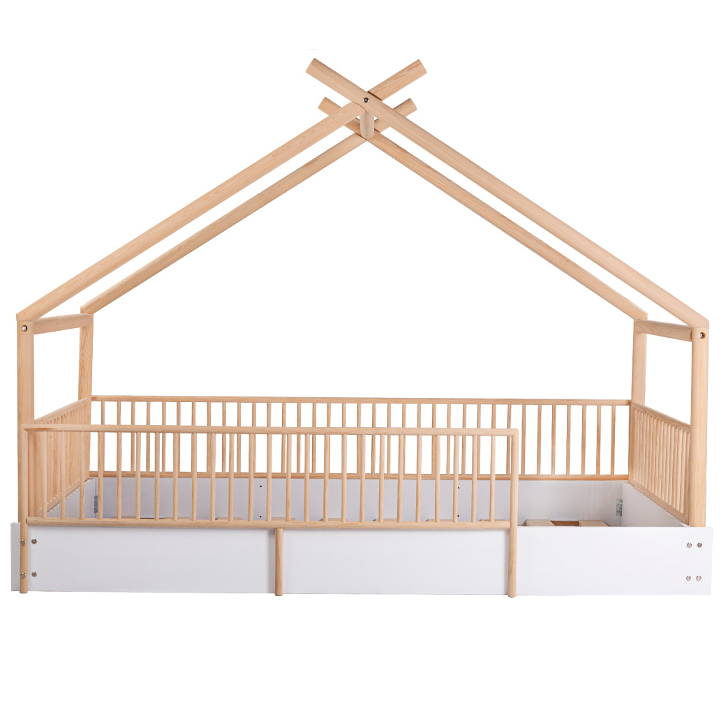 Cama Diseño Chalet Montessori Barandales Removibles - Madera