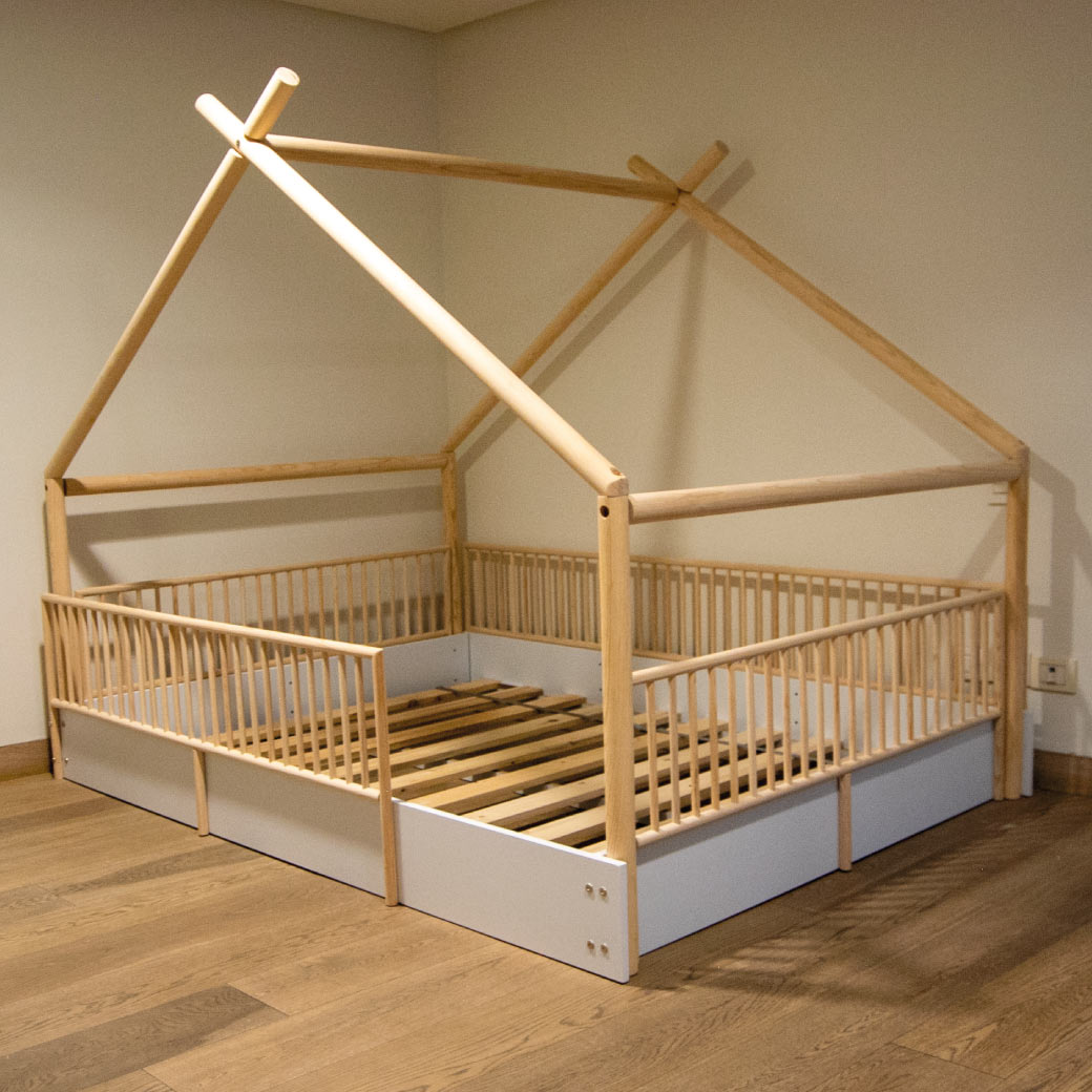 Cama Diseño Chalet Montessori Barandales Removibles - Madera