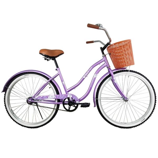 Bicicleta Black Panther Beach Cruiser Rodada 26 Con Canasta Morado