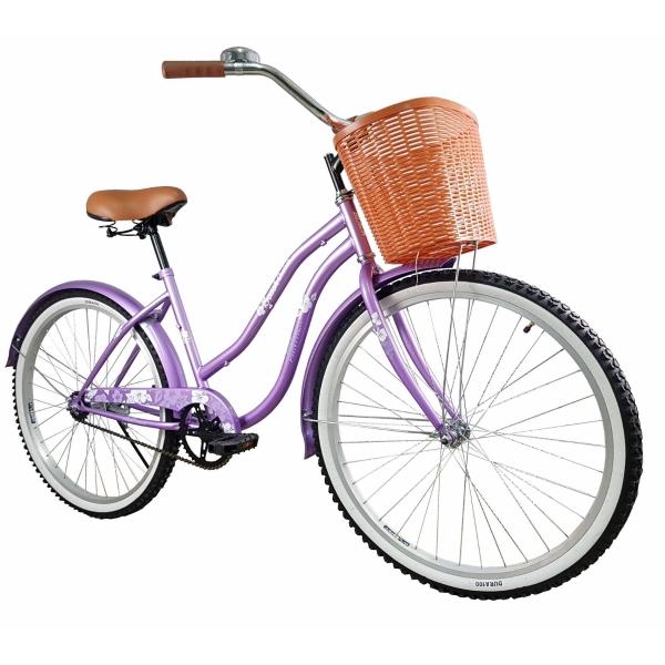 Bicicleta Black Panther Beach Cruiser Rodada 26 Con Canasta Morado
