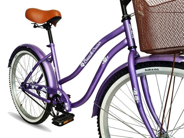 Bicicleta Black Panther Beach Cruiser Rodada 26 Con Canasta Morado