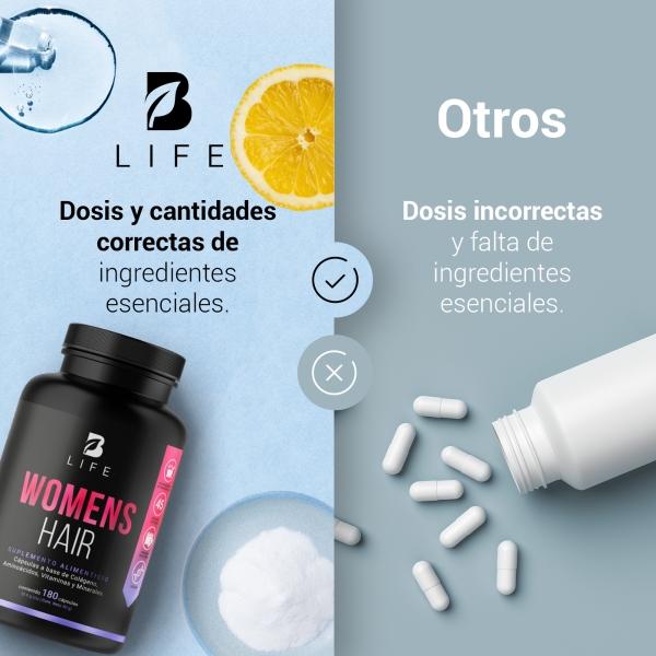 Vitaminas Cabello Mujer De 180 Cápsulas Con Colágeno B Life