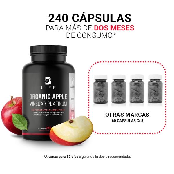 Vinagre De Manzana Orgánico De 240 Cápsulas, Apple Platinum B Life
