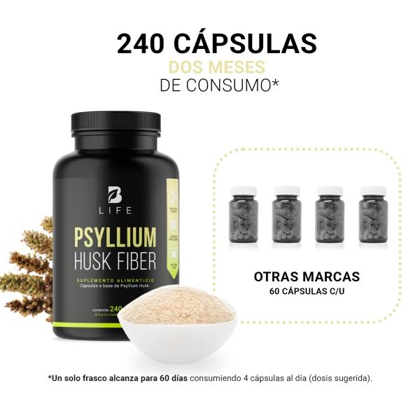 Fibra De Psyllium Husk De 240 Cápsulas Psyllium Husk B Life