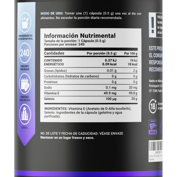 Selenio 240 Cápsulas Con Vitamina E, Selenio Blend, B Life