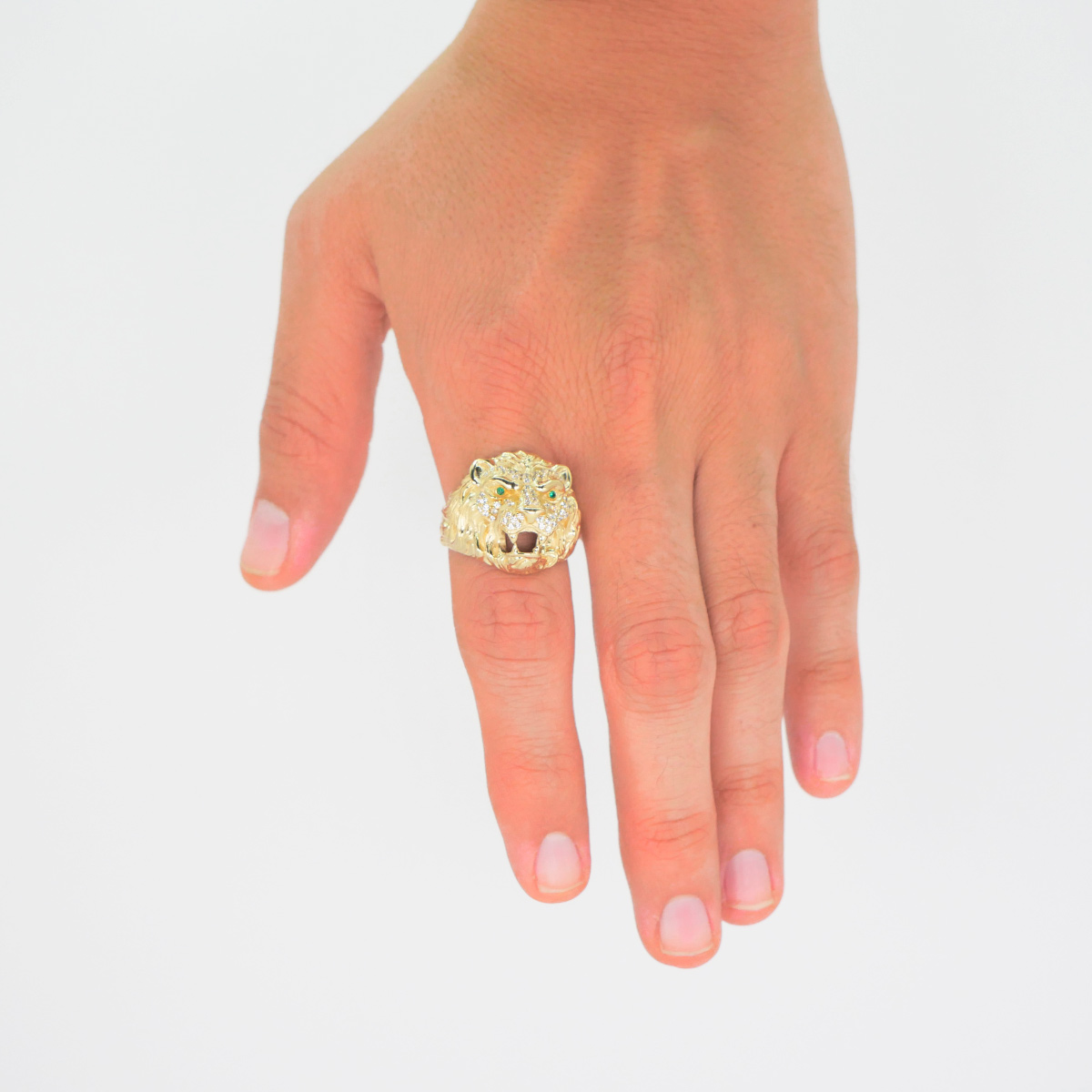 Anillo león oro 10k piedra zirconia 