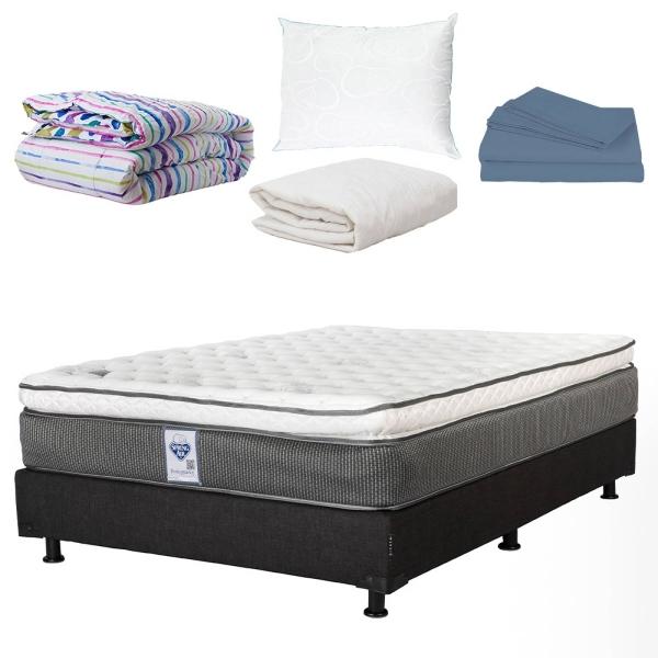 Colchon Queen Size Spring Air Phantom Con Box Negro, Almohada Oso, Protector, Sabanas y Edredon