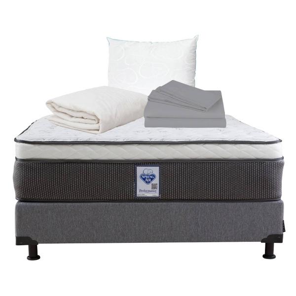 Colchón Spring Air Matrimonial LeMans Con Box Gris, Almohada Oso, Protector y Sabanas