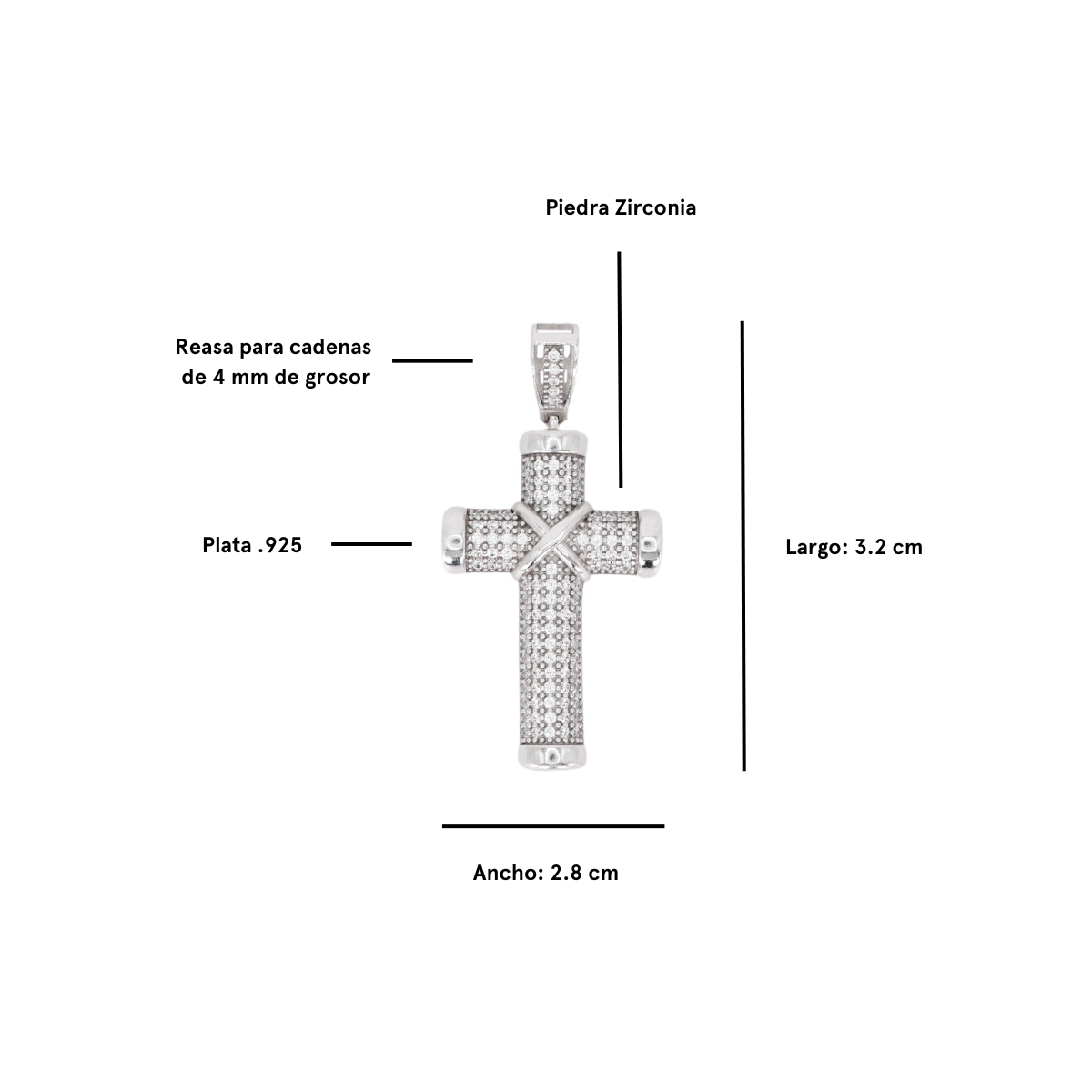 Cruz de plata .925 piedra zirconia y baño de rodio