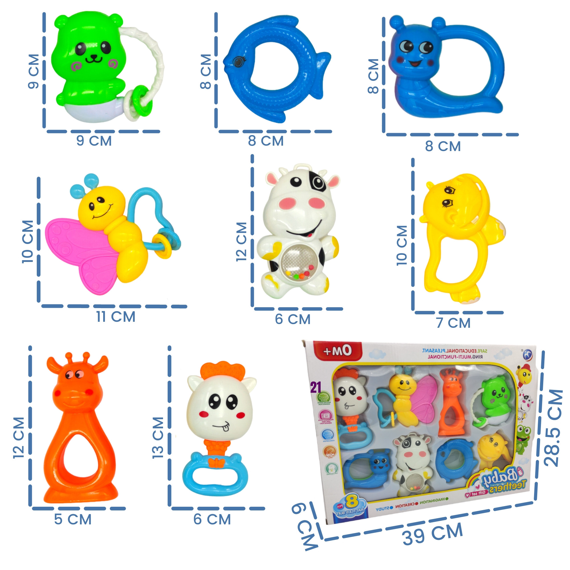 Sonaja para Bebe Set 8pz Animal Estimulacion Temprana Juguete.