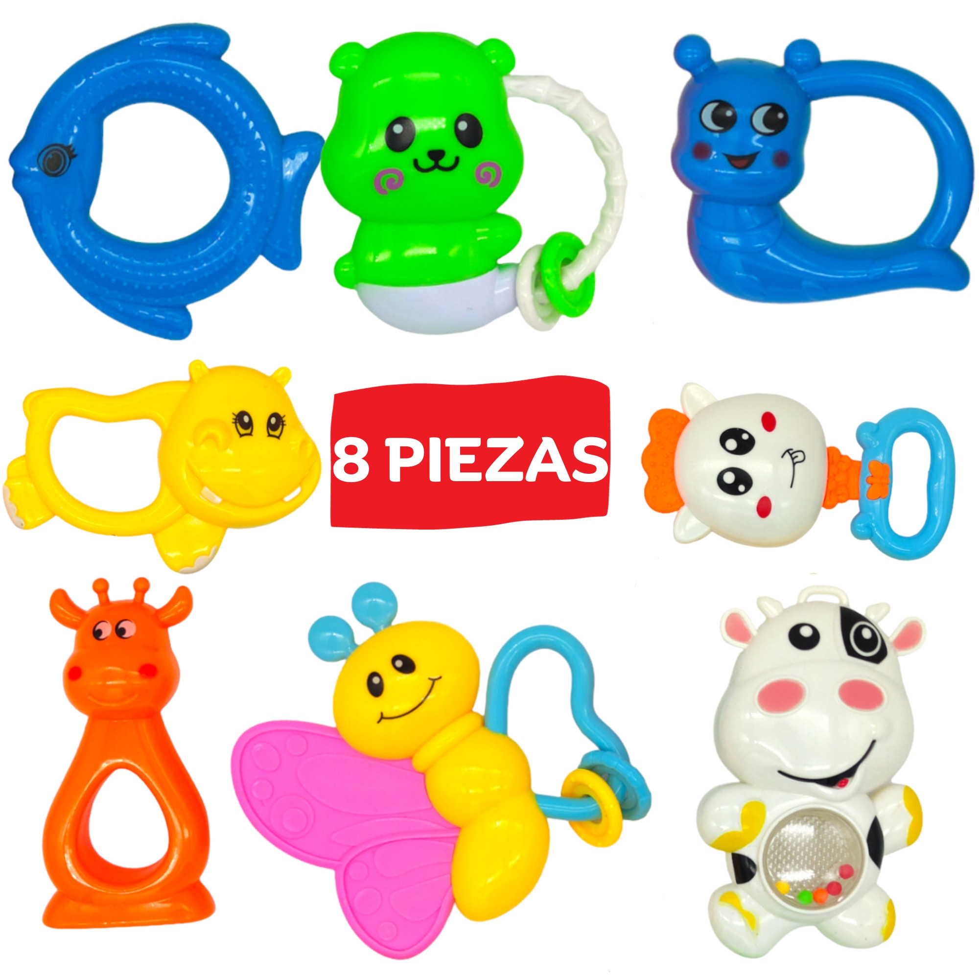 Sonaja para Bebe Set 8pz Animal Estimulacion Temprana Juguete.