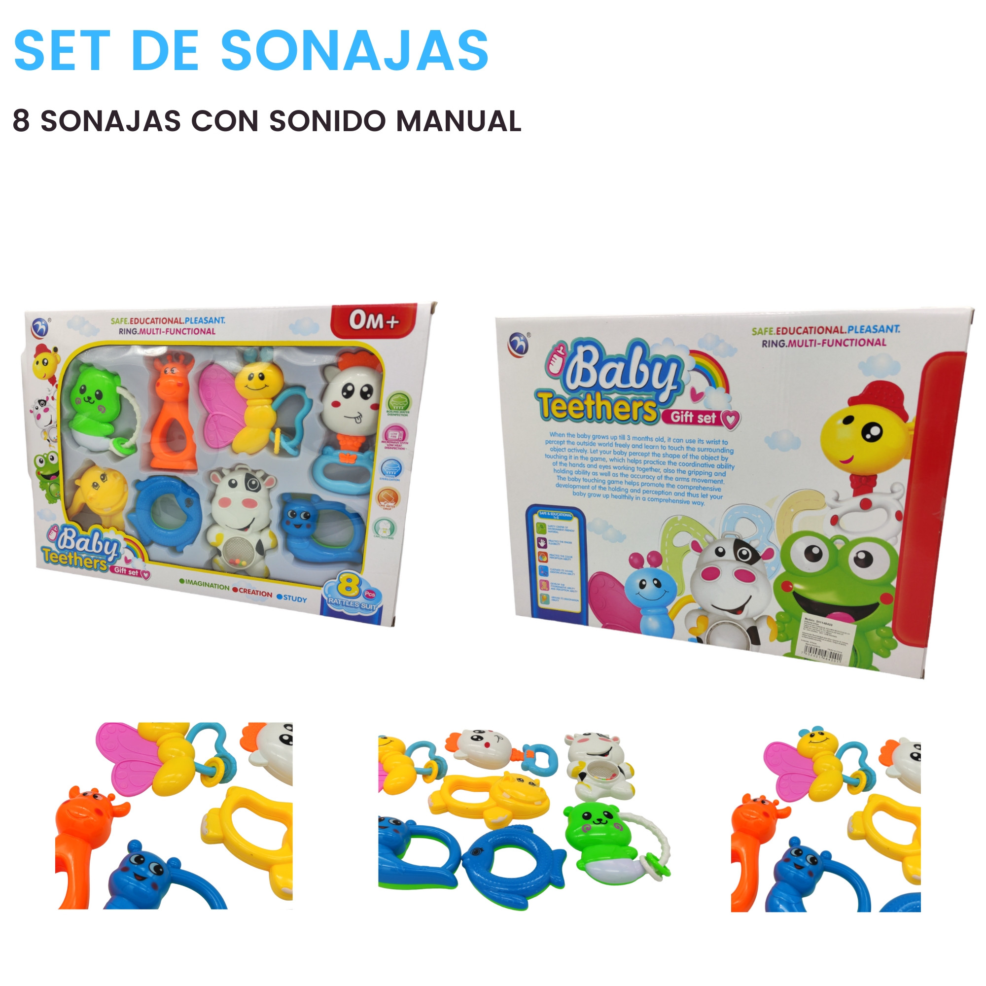 Sonaja para Bebe Set 8pz Animal Estimulacion Temprana Juguete.