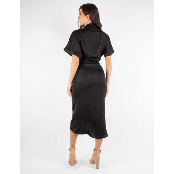 Vestido camisero satinado drapeado 