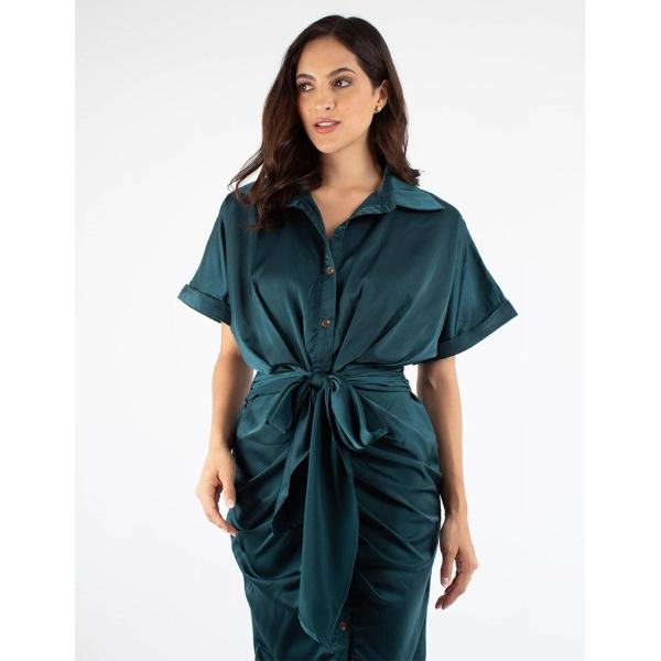 Vestido camisero satinado drapeado 
