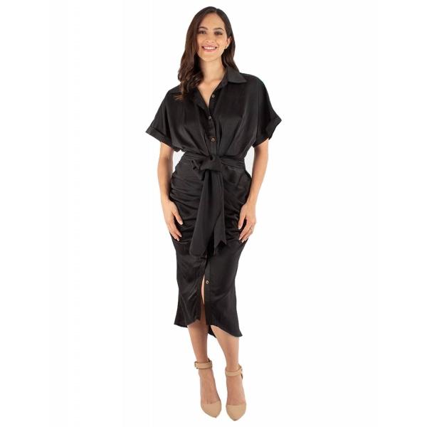 Vestido camisero satinado drapeado 