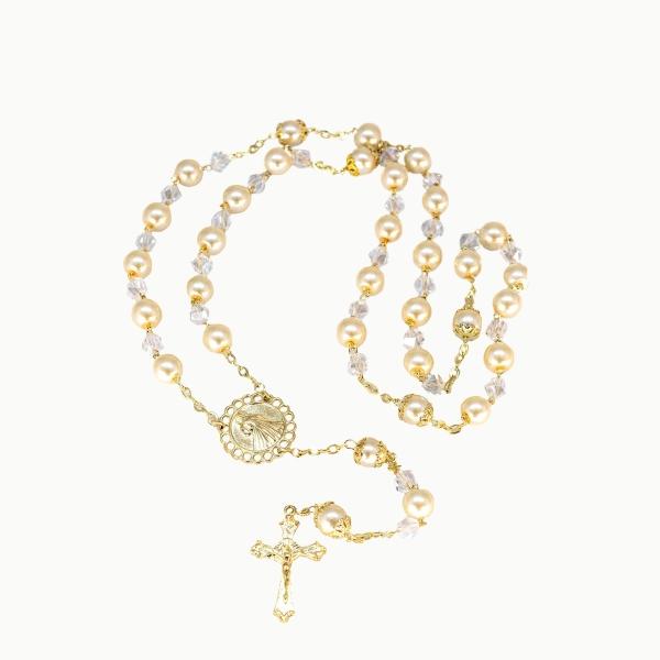 Rosario fino religioso artesanal para boda, xv años y primera comunión (paquete de 3 rosarios)