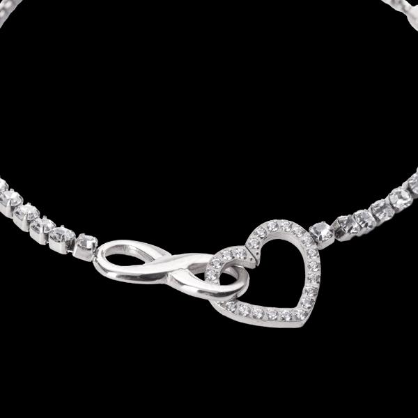 LuckyLy Pulseras Mujer con Dije de Corazón e Infinito , Brazalete de Acero Inoxidable Color Plata y Zirconia Cúbica - Modelo Nia
