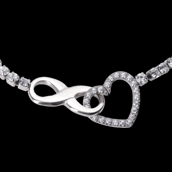 LuckyLy Pulseras Mujer con Dije de Corazón e Infinito , Brazalete de Acero Inoxidable Color Plata y Zirconia Cúbica - Modelo Nia