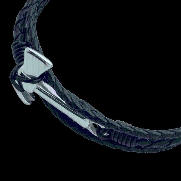LUCKMAN Pulsera para Hombre de Acero Inoxidable y Cuero Piel Vegana , estilo Brazalete Vikingo con Hacha - Modelo Xavi