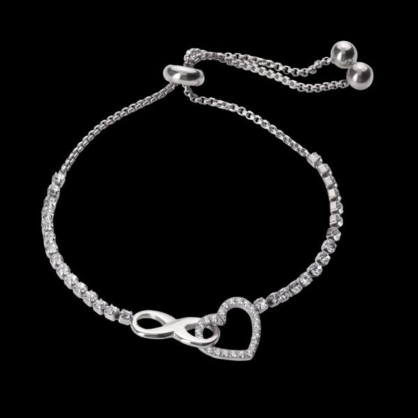 LuckyLy Pulseras Mujer con Dije de Corazón e Infinito , Brazalete de Acero Inoxidable Color Plata y Zirconia Cúbica - Modelo Nia