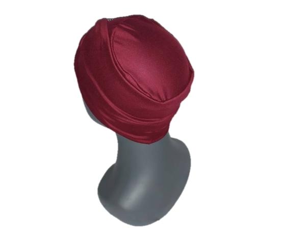 Gorros para Mujer tipo turbantes con banda de algodón seda (pack 2 piezas: Negro y tinto). Oncologicos, alopecia, Moda, elegante