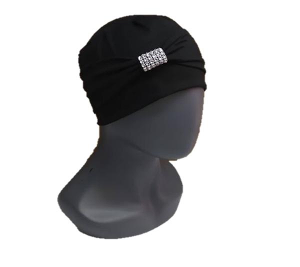 Gorros para Mujer tipo turbantes con banda de algodón seda (pack 2 piezas: Negro y tinto). Oncologicos, alopecia, Moda, elegante