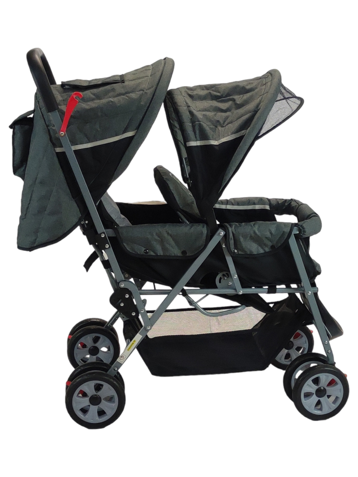 Carriola Doble para Bebe y Niño Gemelar Plegable 8 llantas  - Gris.