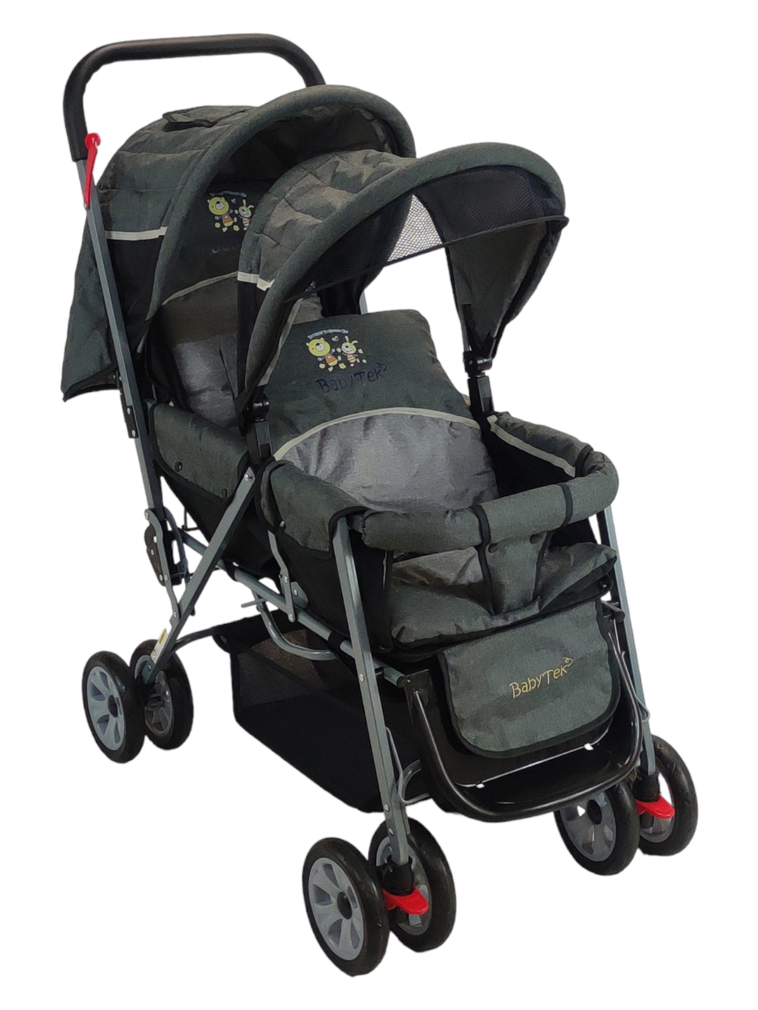 Carriola Doble para Bebe y Niño Gemelar Plegable 8 llantas  - Gris.