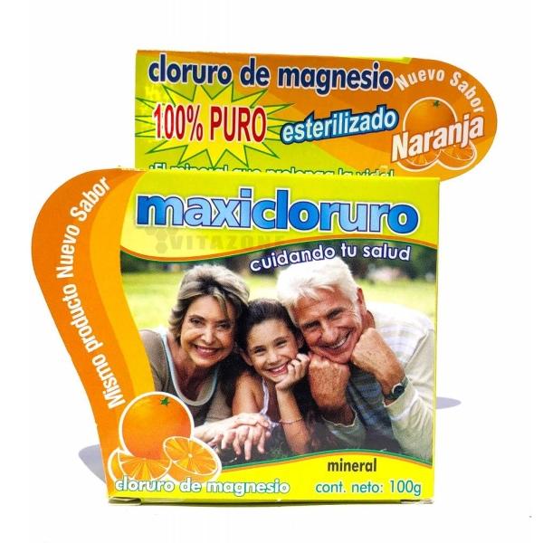 Cloruro De Magnesio En Polvo Sabor Naranja 100 grs Maxicloruro. 