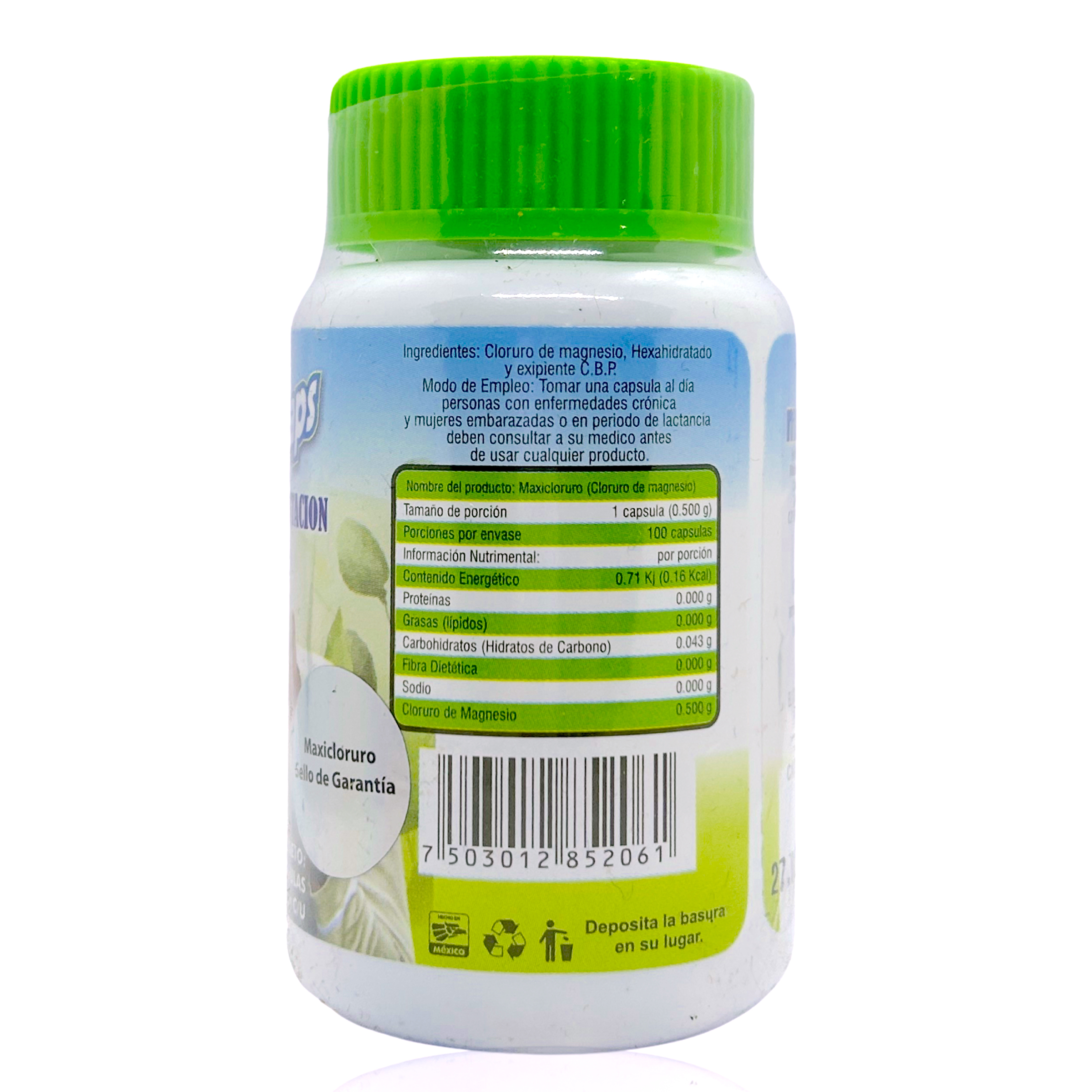 Cloruro De Magnesio 100 Cápsulas De 500 Mg Maxicloruro. 